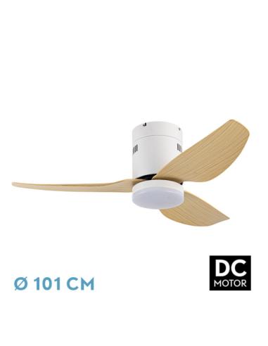 Ventilador Dc Borax 20w Blanco 3aspas Haya 6velocidades 3000-4000-6500k 2350lm Remoto , Memoria  Y Temporizados 27x101x101 Cm