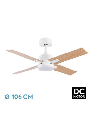 Ventilador Dc Talco 20w Blanco 4asp. Blanco/haya 6velocidades 3000-4000-6500k 2350lm Remoto, Memoria, Temporizador 106d