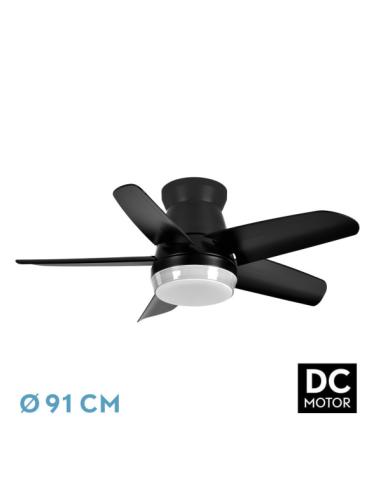 Ventilador Dc Neutron 24w 2400lm Negro 5 Aspas 91d  3000k,4500k,6000k, Remoto+temporizador+memoria