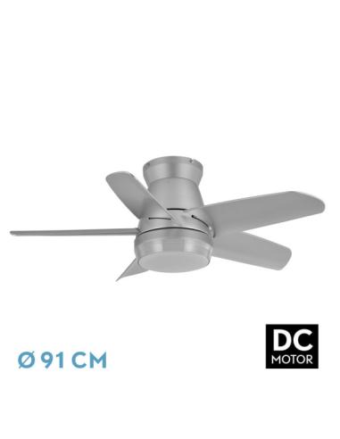 Ventilador Dc Neutron 24w 2400lm Plata 5 Aspas 91d  3000k,4500k,6000k, Remoto+temporizador+memoria