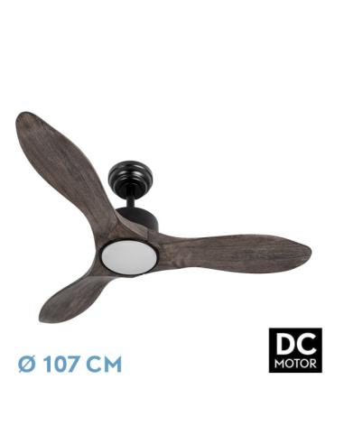 Ventilador Dc Segre 24w Negro 3aspas Roble 107d 2424lm 3000k,4000k,6500k Remoto+temporizador+regulador Intensidad+memoria