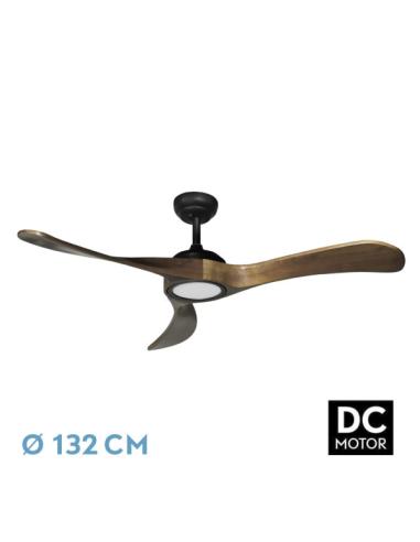 Ventilador Dc Castelo 18w Negro/roble 3aspas 132d Regulable Intensidad 2250lm 3000k,4000k,6000k Remoto+temporizador+memoria