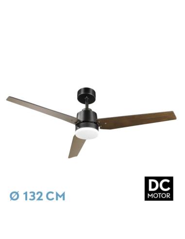 Ventilador Dc Captus 22w Negro 3aspas Negro/roble 132d Reg. Intensidad 2180lm 3000k,4000k,6000k Remoto+ Temporizador+ Memoria