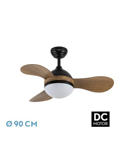 Ventilador Dc Solido 24w Negro 3aspas Madera 91d 2640lm 3000k,4000k,6500k Remoto+memoria+temporizador