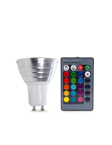 Bombilla LED GU10 3W RGB Mando a Distancia 40.000H [PL187220-GU10]