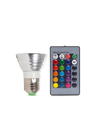 Bombilla LED E27 3W RGB Mando a Distancia 40.000H [PL187220-E27]