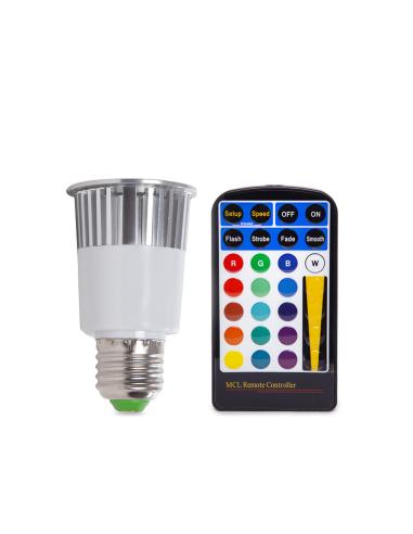 Bombilla LED E27 5W RGB Mando a Distancia 40.000H [PL187221-E27]