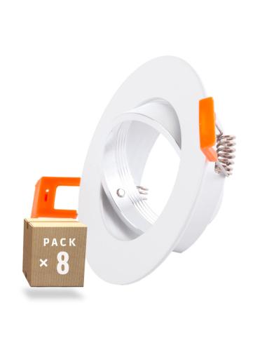 Pack 8 Aro Foco Downlight  Basculante Circular Aluminio Blanco 93Mm