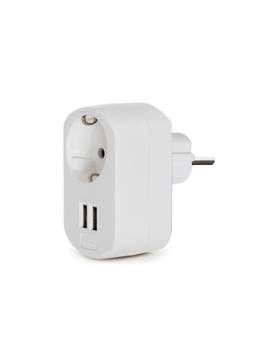 Adaptador + 1 X Toma Corriente + 2 X Usb Cargador - IP20 - Blanco