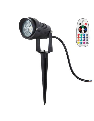 Foco LED Exterior Ø60mm 5W RGB+WW IP54 Negro con Mando a Distancia  [SL-CPDC01-RGB-MD]